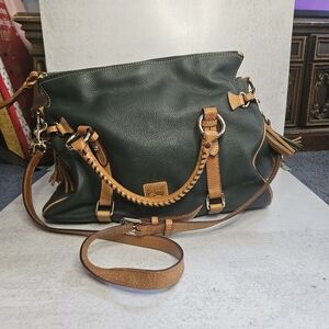 Dooney & Bourke Green and Tan Shoulder Bag with Structured Design